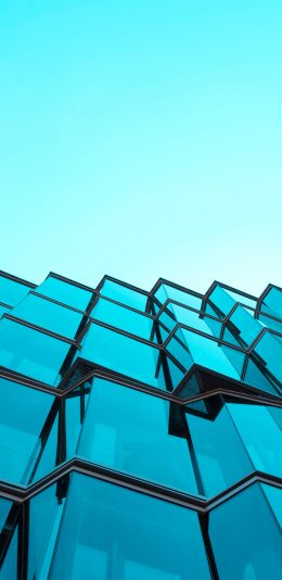 [2436x1125]建筑 玻璃幕墙 蓝色 线条 苹果手机壁纸图片