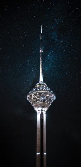 [2436x1125]建筑 电视塔 高楼 建筑 星空 璀璨 苹果手机壁纸图片