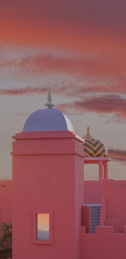 [2436x1125]建筑 粉色 纪念碑谷 太空 城堡 苹果手机壁纸图片