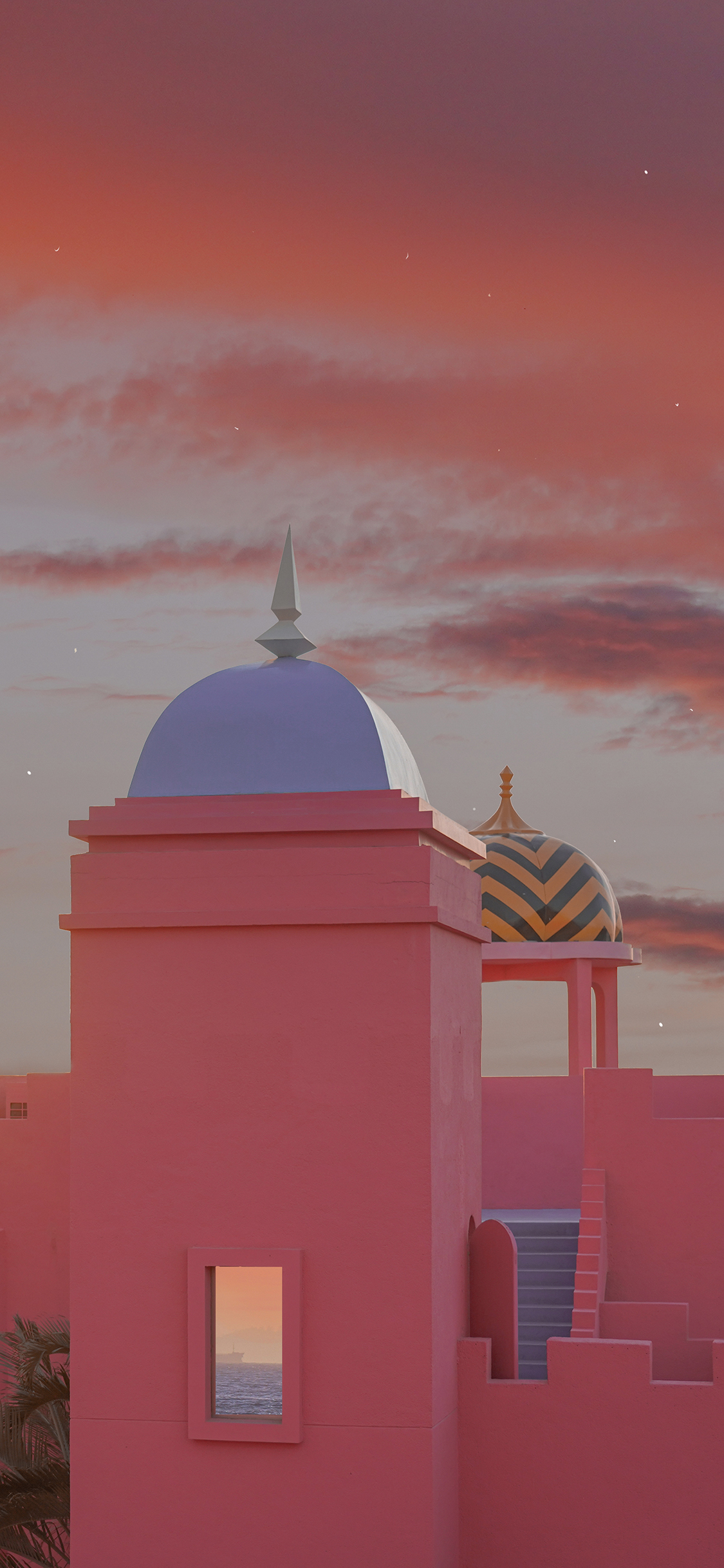 [2436×1125]建筑 粉色 纪念碑谷 太空 城堡 苹果手机壁纸图片