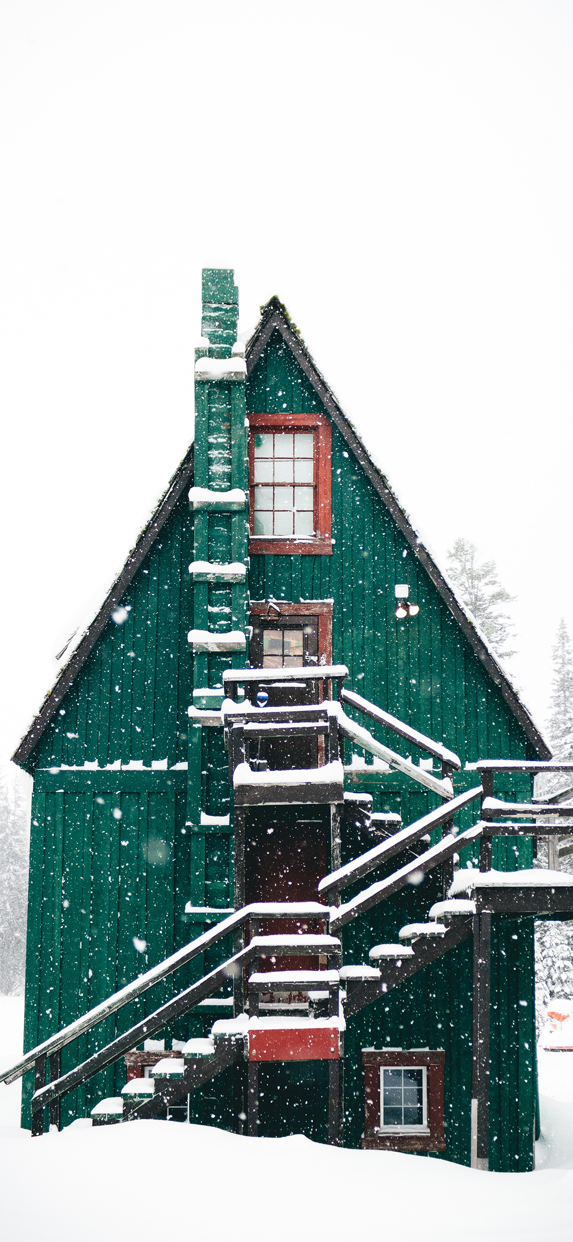 [2436×1125]建筑 阶梯 烟囱 雪季 苹果手机壁纸图片