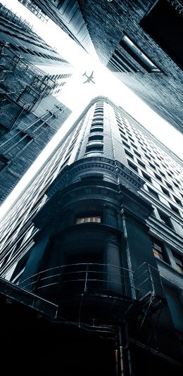 [2436x1125]建筑 风景 飞机 飞行 航空 仰视 苹果手机壁纸图片