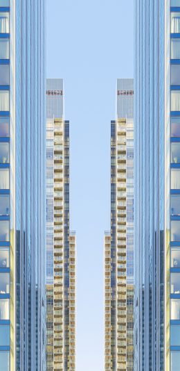 [2436x1125]建筑 高楼大厦 写字楼 蓝色 苹果手机壁纸图片