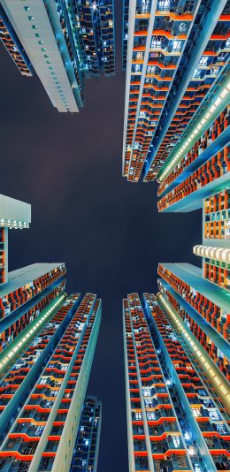 [2436x1125]建筑 高楼大厦 楼房 密集 夜晚 灯光 苹果手机壁纸图片