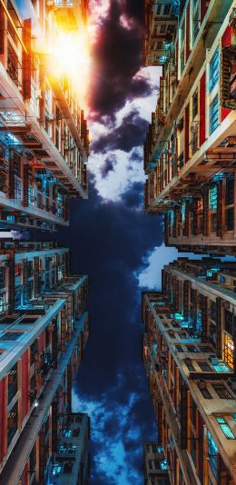 [2436x1125]建筑 高楼大厦 楼房 密集 夜晚 灯光 云 苹果手机壁纸图片