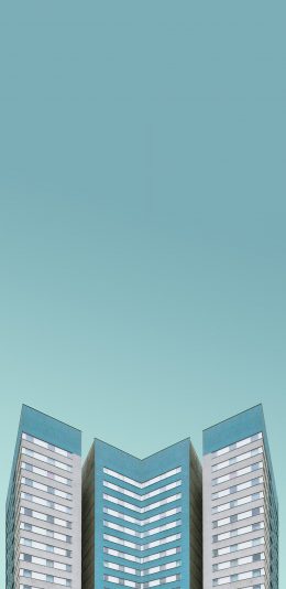 [2436x1125]建筑 高楼大厦 蓝色 苹果手机壁纸图片