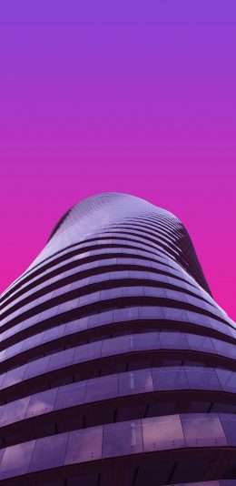[2436x1125]建筑 高楼大厦 设计 曲线 粉色渐变 苹果手机壁纸图片