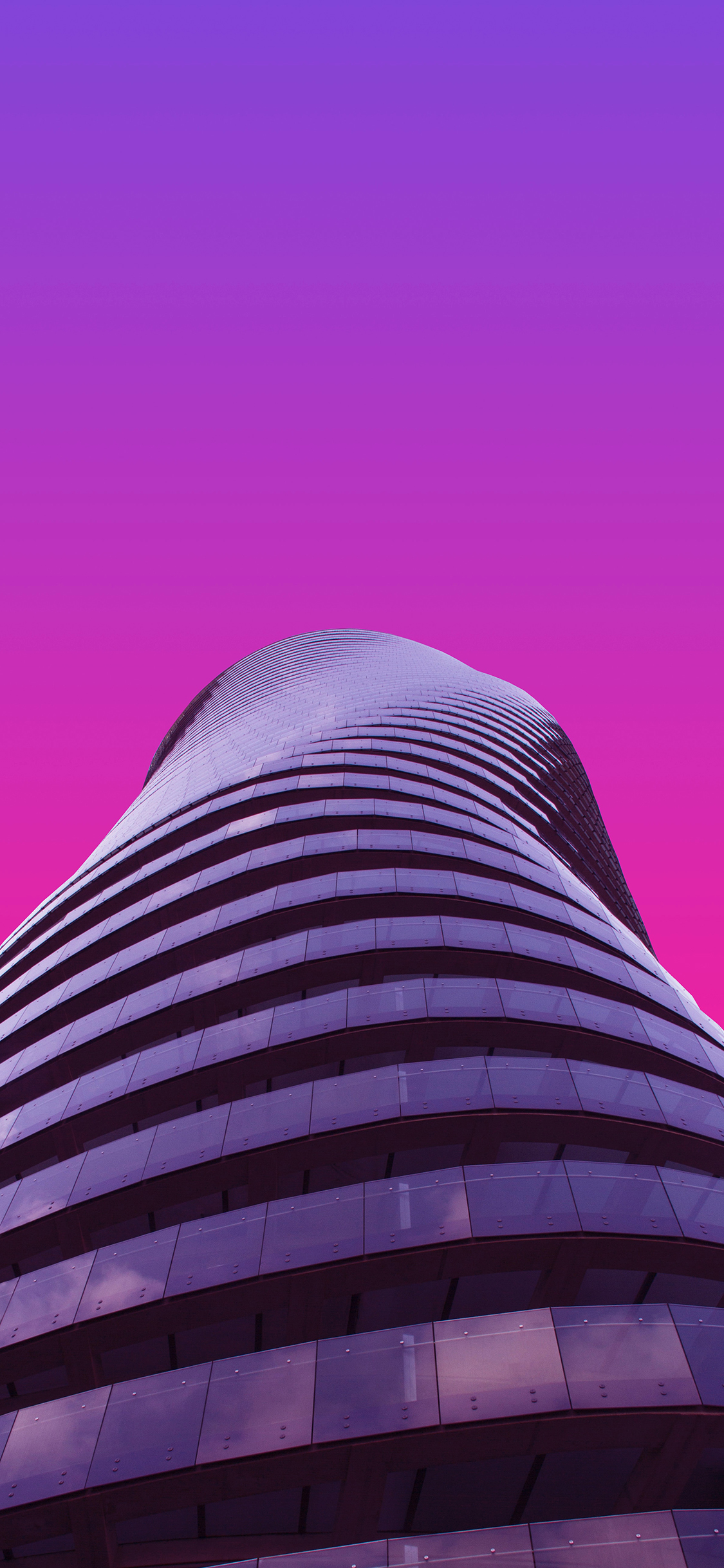 [2436×1125]建筑 高楼大厦 设计 曲线 粉色渐变 苹果手机壁纸图片