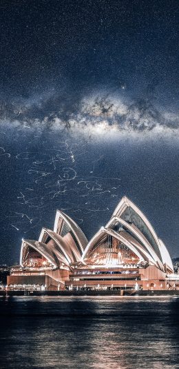[2436x1125]悉尼歌剧院 夜晚 灯光 建筑 苹果手机壁纸图片