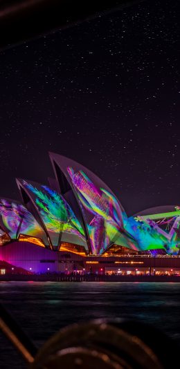 [2436x1125]悉尼歌剧院 建筑 地标 夜景 苹果手机壁纸图片