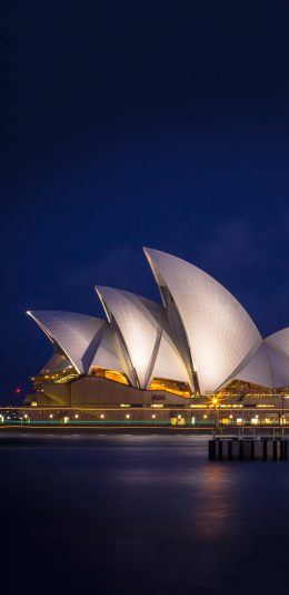 [2436x1125]悉尼歌剧院 建筑 夜晚 灯光 璀璨 苹果手机壁纸图片