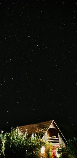 [2436x1125]房屋 夜晚 炫酷  璀璨  星空 苹果手机壁纸图片