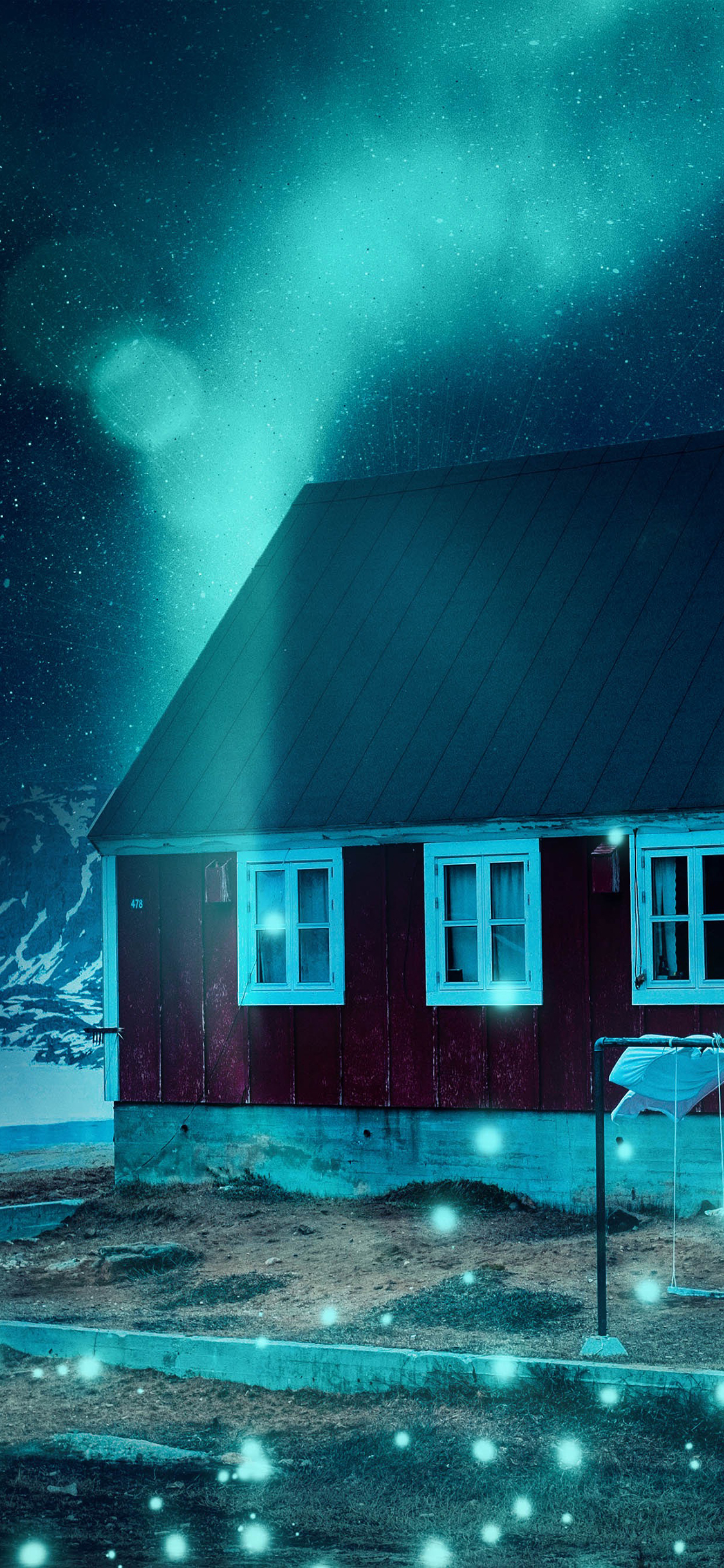 [2436×1125]房屋 夜晚 荧光 唯美 月球 苹果手机壁纸图片