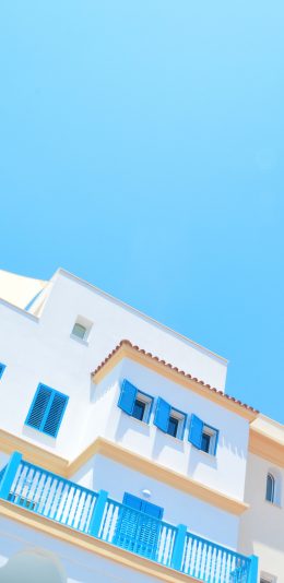 [2436x1125]房屋 建筑 蓝色 小清新 苹果手机壁纸图片