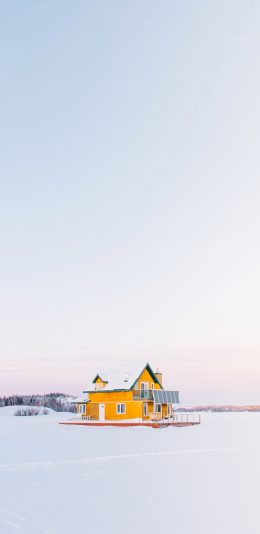 [2436x1125]房屋 雪季 白雪皑皑 苹果手机壁纸图片