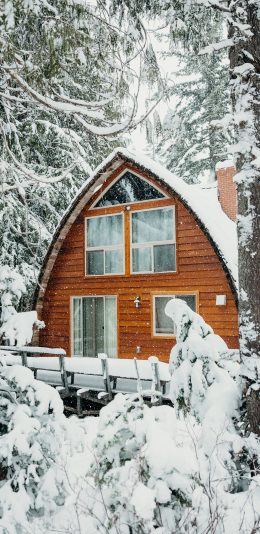 [2436x1125]房屋 雪景 建筑 树林 苹果手机壁纸图片