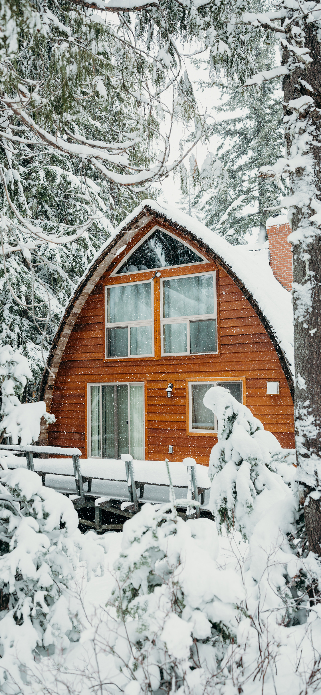 [2436×1125]房屋 雪景 建筑 树林 苹果手机壁纸图片