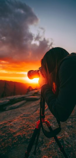 [2436x1125]摄影 三脚架 夕阳美景 苹果手机壁纸图片