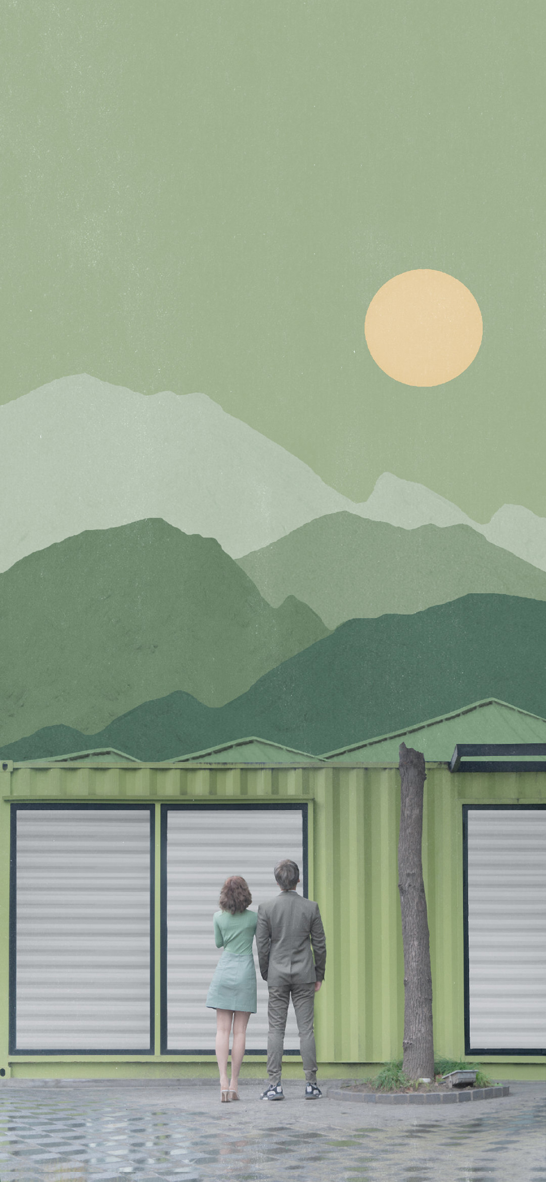 [2436×1125]摄影 人物 背影 绿色系（取自微博：尼脑子瓦特啦） 苹果手机壁纸图片