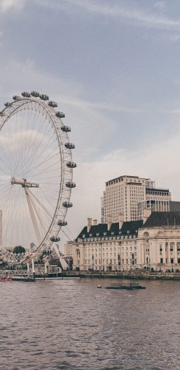 [2436x1125]摩天轮 河流 江景 河岸 苹果手机壁纸图片