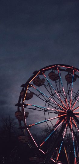 [2436x1125]摩天轮 游乐场 昏暗 彩灯 苹果手机壁纸图片