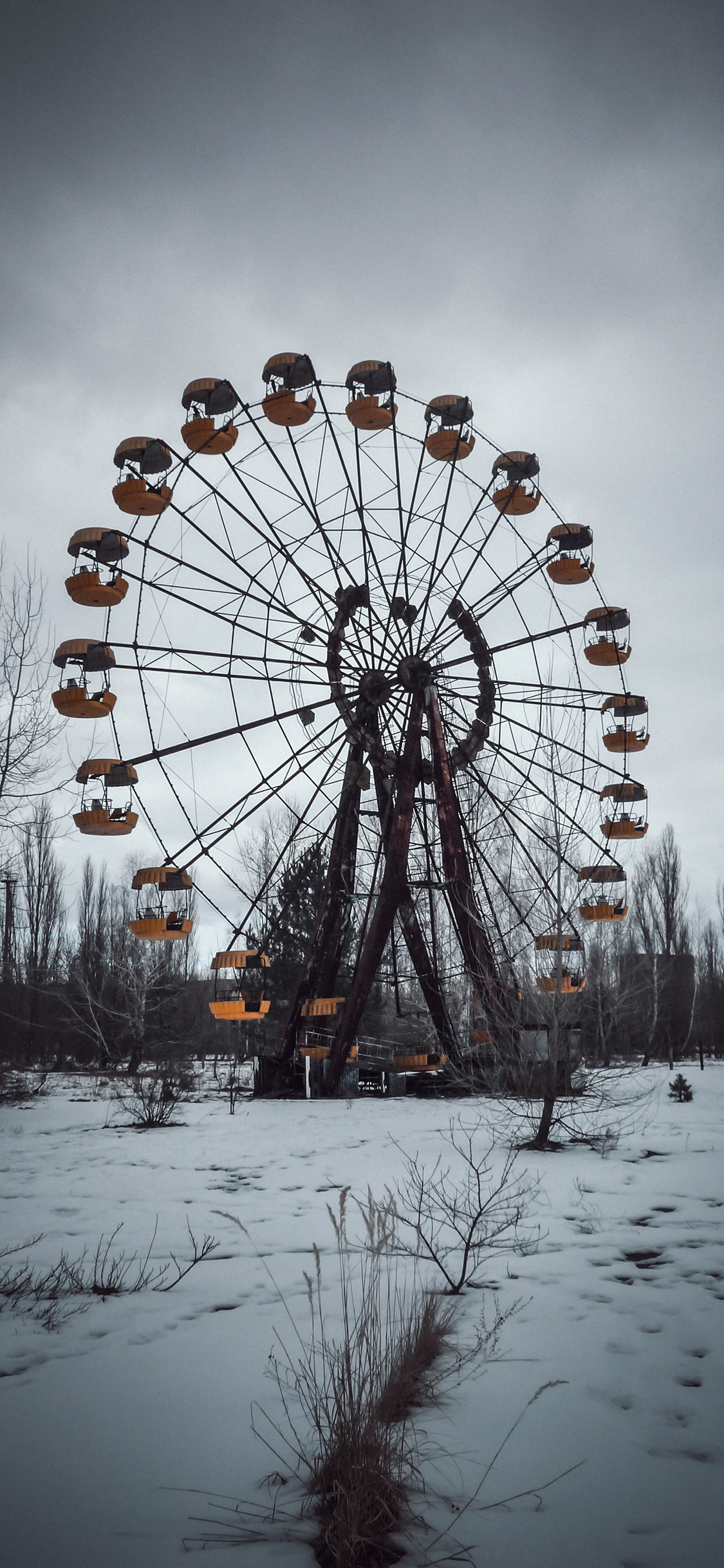 [2436×1125]摩天轮 游乐设施 天空 雪地 苹果手机壁纸图片