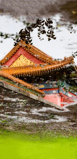 [2436x1125]故宫 建筑 屋檐 瓦片 水 苹果手机壁纸图片