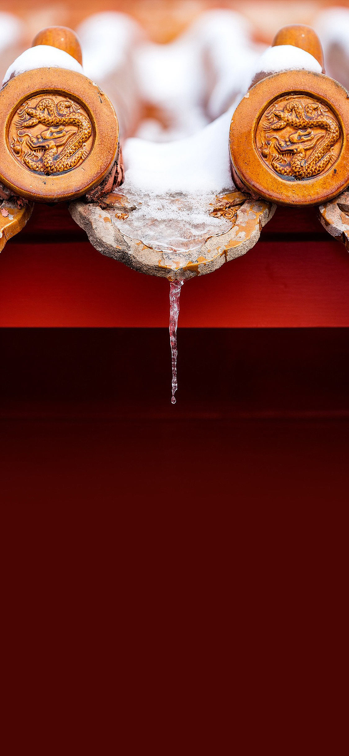 [2436×1125]故宫 建筑 瓦片 红墙 积雪 苹果手机壁纸图片