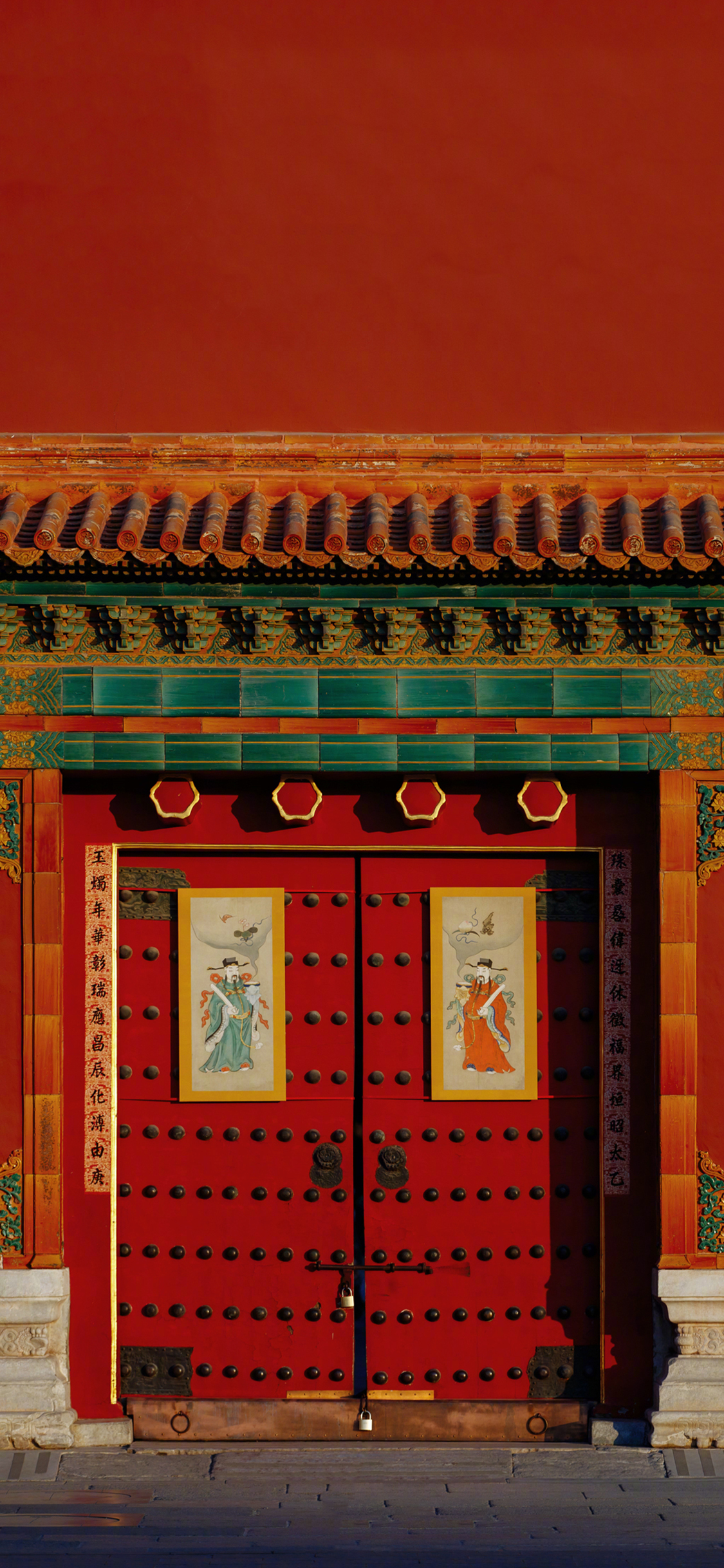 [2436×1125]故宫 瓦片 建筑 门 红色 苹果手机壁纸图片