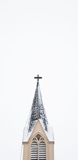 [2436x1125]教堂 十字架 建筑 雪花 苹果手机壁纸图片