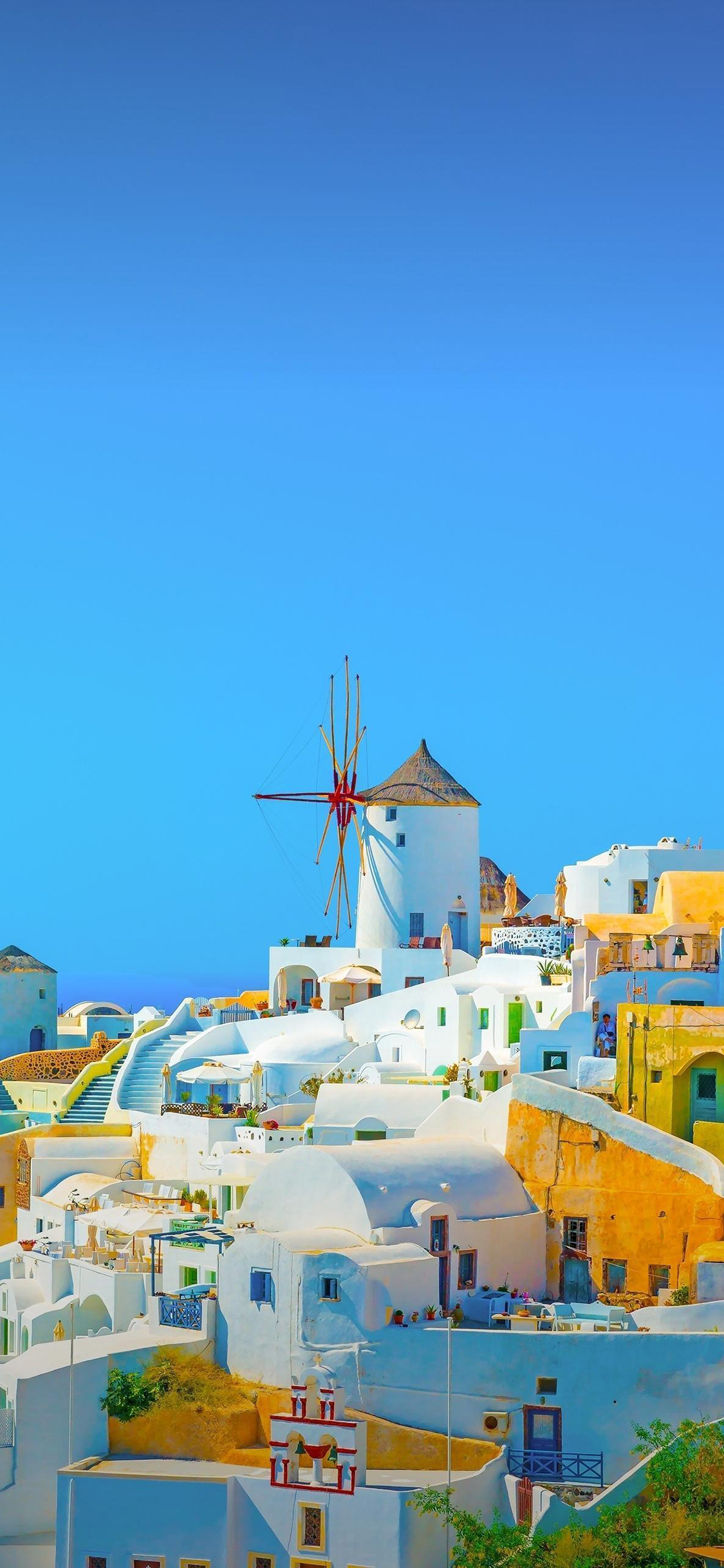 [2436×1125]旅游 景点 圣托里尼 建筑 洁白 苹果手机壁纸图片