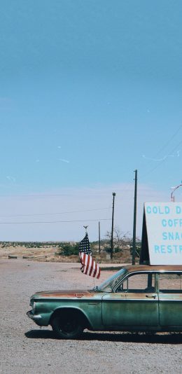 [2436x1125]旅途 旅行 汽车 郊外 荒漠 欧美 道路 苹果手机壁纸图片