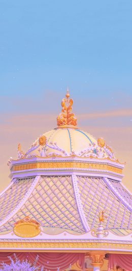 [2436x1125]旋转木马 娱乐设施 游乐场 紫色 少女 苹果手机壁纸图片