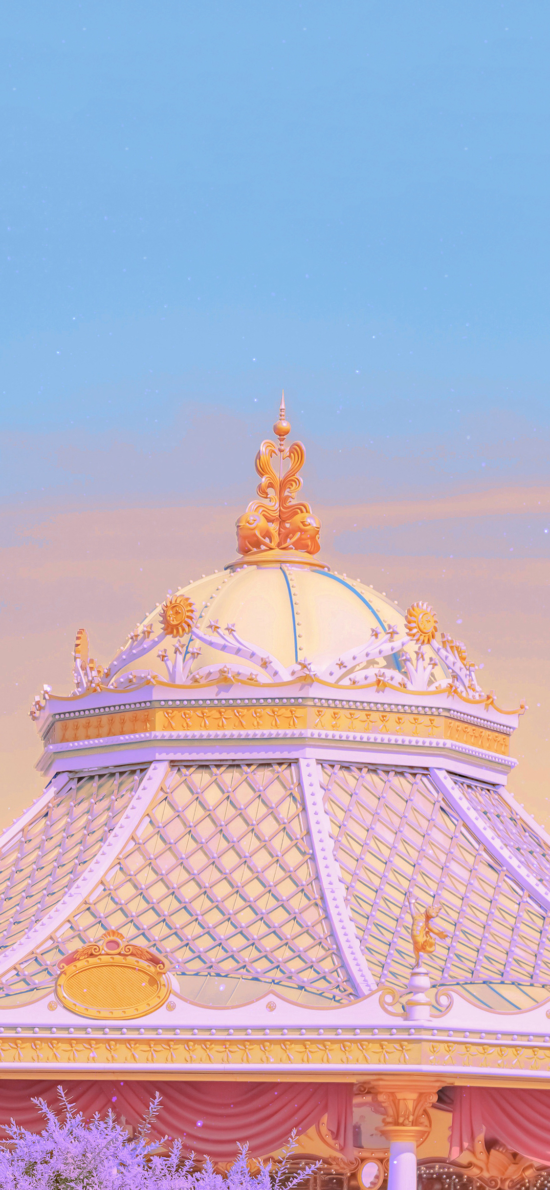 [2436×1125]旋转木马 娱乐设施 游乐场 紫色 少女 苹果手机壁纸图片