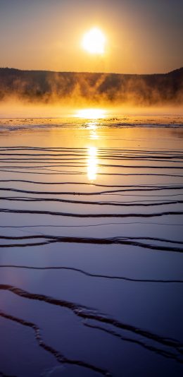 [2436x1125]日出 湖泊 倒映 唯美 苹果手机壁纸图片