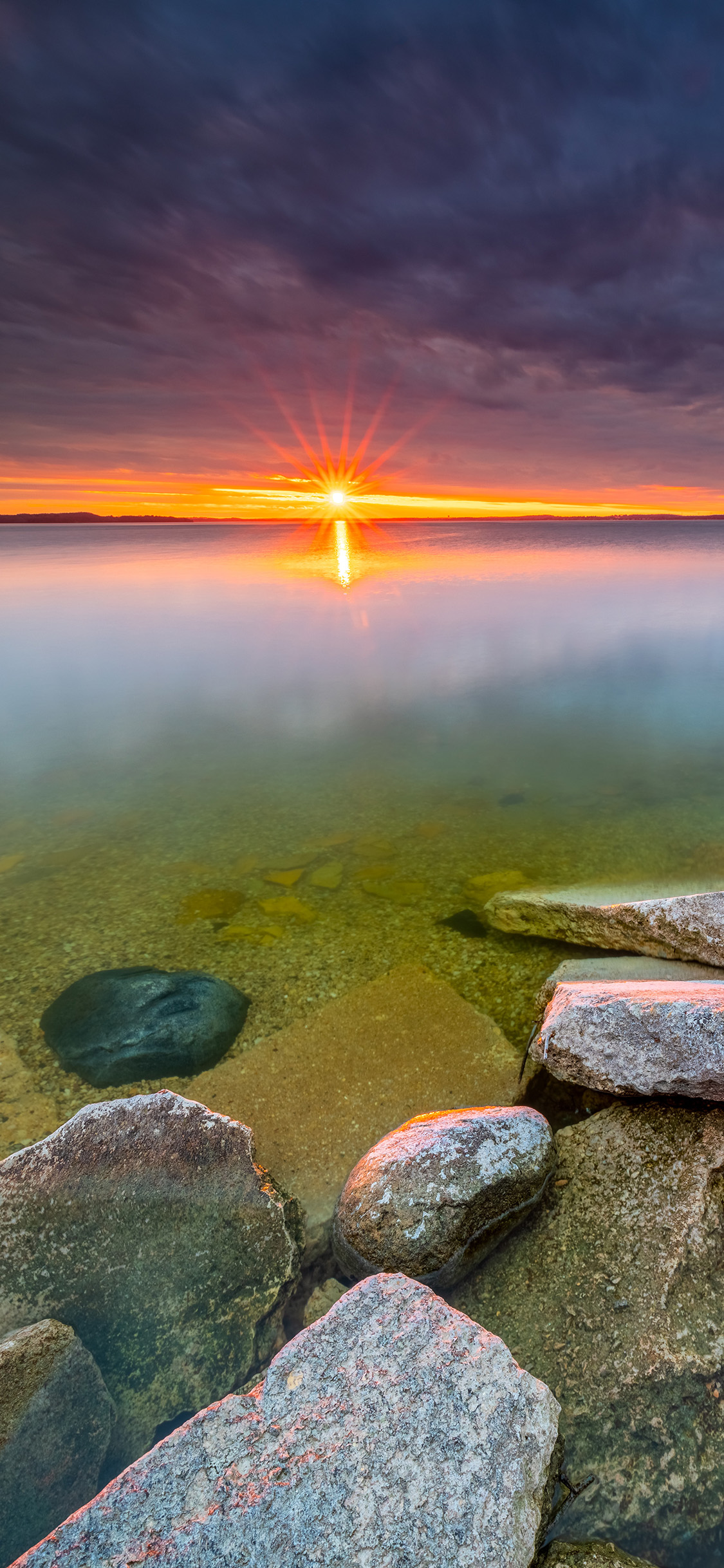 [2436×1125]日出 霞光 大海 海景 苹果手机壁纸图片