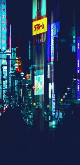 [2436x1125]日本 城市 夜景 灯光 繁华 都市 霓虹 苹果手机壁纸图片