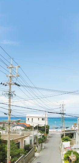 [2436x1125]日本 城市 街道 小清新 天空 电线杆 苹果手机壁纸图片
