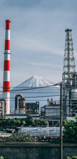[2436x1125]日本 富士山 房屋 电塔 苹果手机壁纸图片
