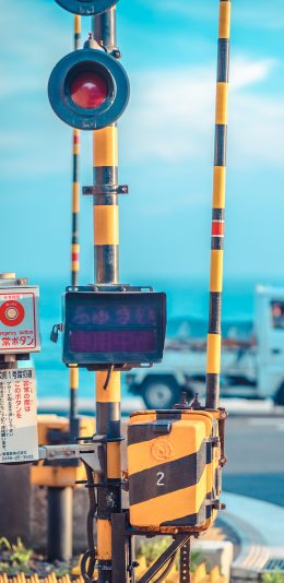 [2436x1125]日本 蓝色 街道 城市 火车 列车 苹果手机壁纸图片