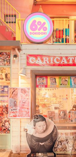 [2436x1125]日本 街头 店铺 粉色 招牌 苹果手机壁纸图片