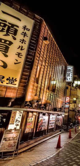 [2436x1125]日本 街道 城市 夜景 苹果手机壁纸图片