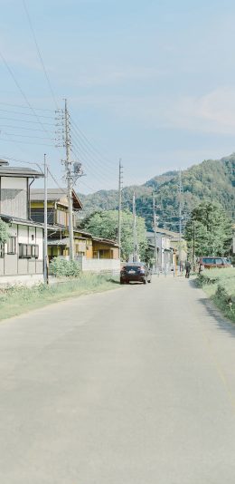 [2436x1125]日本 街道 房屋 城市 小清新 苹果手机壁纸图片