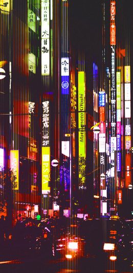 [2436x1125]日本 街道 灯光 霓虹 夜色 苹果手机壁纸图片