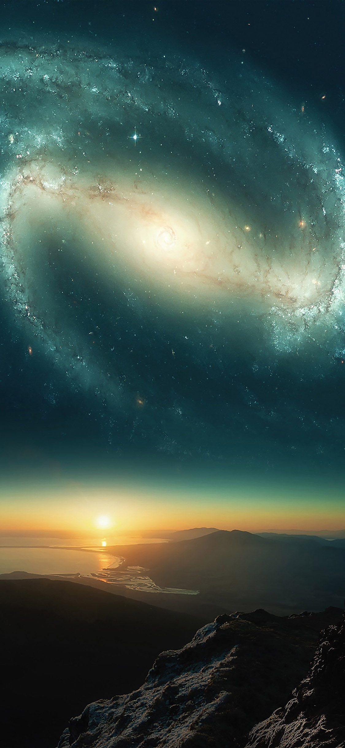 [2436×1125]星云 星空 夜空 山川 苹果手机壁纸图片