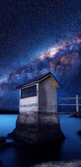 [2436x1125]星空 唯美 璀璨 小屋 苹果手机壁纸图片