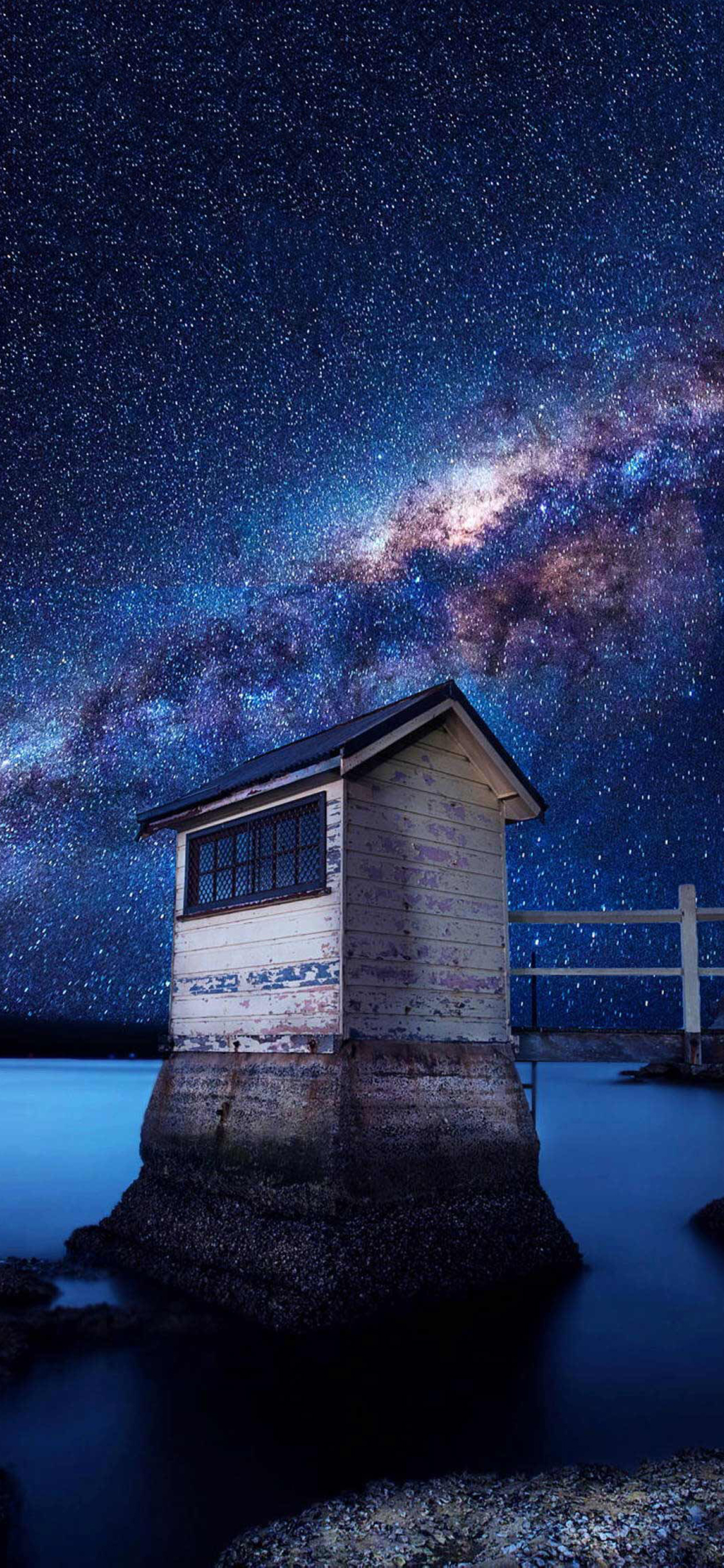 [2436×1125]星空 唯美 璀璨 小屋 苹果手机壁纸图片