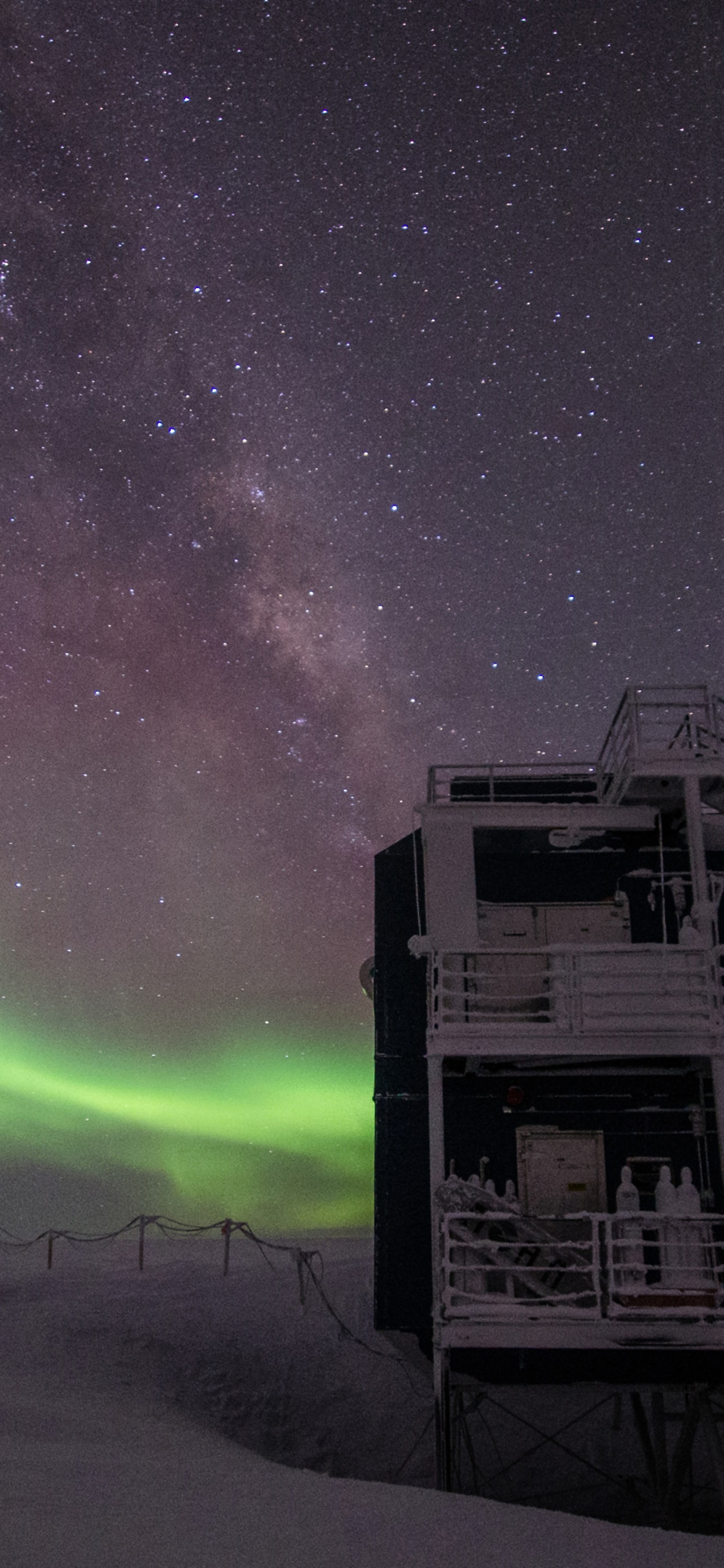 [2436×1125]星空 夜晚 极光 建筑 苹果手机壁纸图片