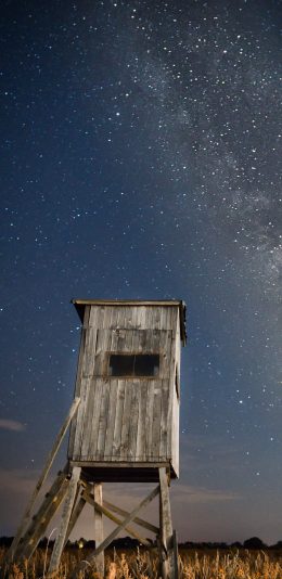 [2436x1125]星空 夜景 小木屋 唯美 苹果手机壁纸图片
