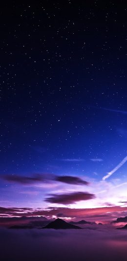 [2436x1125]星空 夜景 山峰 云层 苹果手机壁纸图片